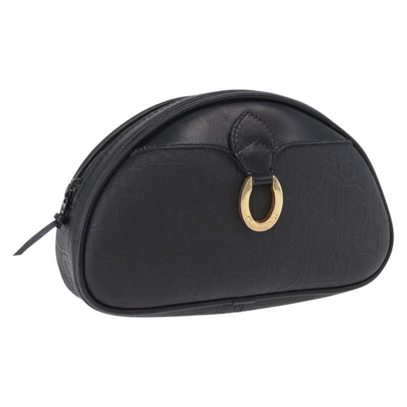Christian Dior Trotter Canvas Accessory Pouch PVC Black Gold Auth ka5677A