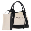 BALENCIAGA Navy Cabas XS Bag Canvas Leather White Navy Silver 390346 Auth ka5679-1