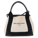 BALENCIAGA Navy Cabas XS Bag Canvas Leather White Navy Silver 390346 Auth ka5679-13