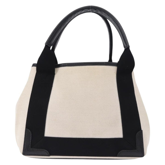 BALENCIAGA Navy Cabas XS Bag Canvas Leather White Navy Silver 390346 Auth ka5679