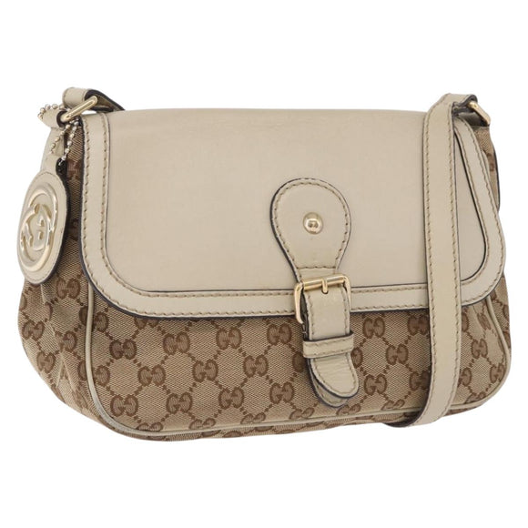 GUCCI GG Canvas Shoulder Bag Beige Gold 308452 Auth ka5680