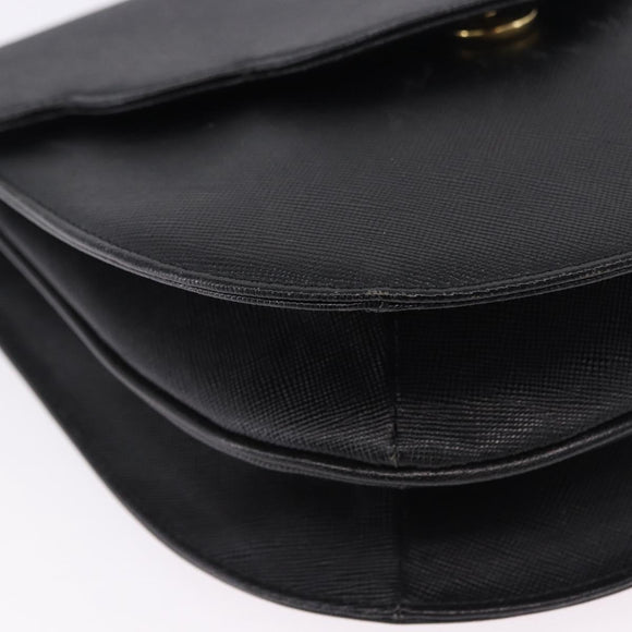 SAINT LAURENT Shoulder Bag Leather Black Gold Auth ka5683