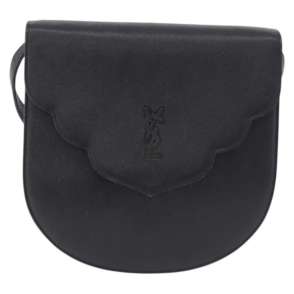 SAINT LAURENT Shoulder Bag Leather Black Gold Auth ka5683