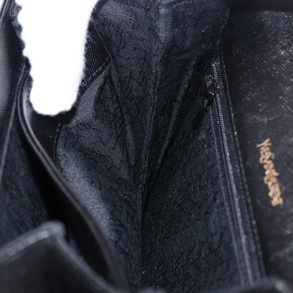 SAINT LAURENT Shoulder Bag Leather Black Gold Auth ka5683