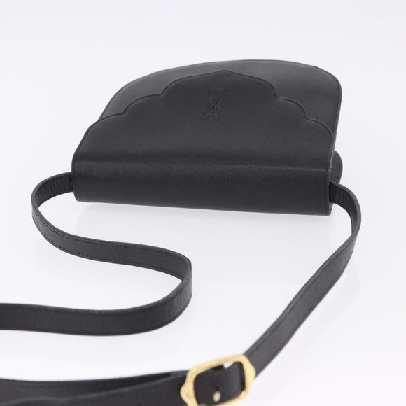 SAINT LAURENT Shoulder Bag Leather Black Gold Auth ka5683