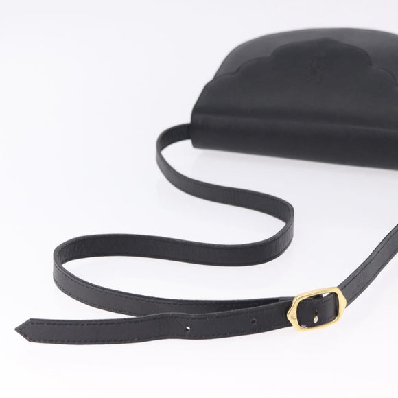 SAINT LAURENT Shoulder Bag Leather Black Gold Auth ka5683