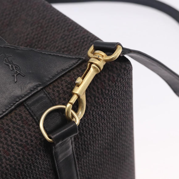 SAINT LAURENT Vanity Hand Bag Canvas 2way Black Gold Auth ka5684