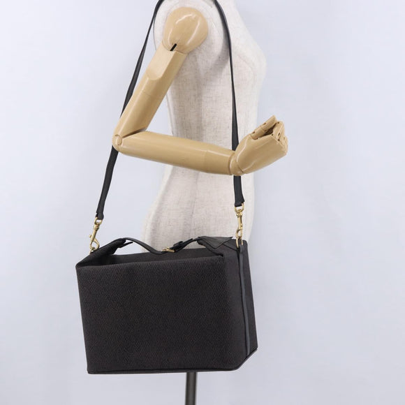 SAINT LAURENT Vanity Hand Bag Canvas 2way Black Gold Auth ka5684