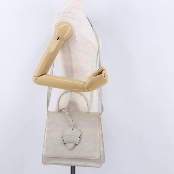 LOEWE Barcelona Hand Bag Leather 2way Silver Auth ka5685V