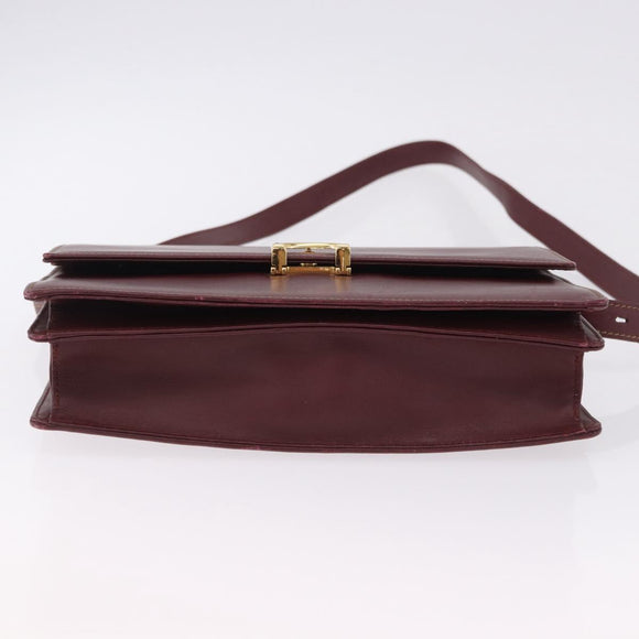 CARTIER Must Line Shoulder Bag Leather Bordeaux Gold Auth ka5688
