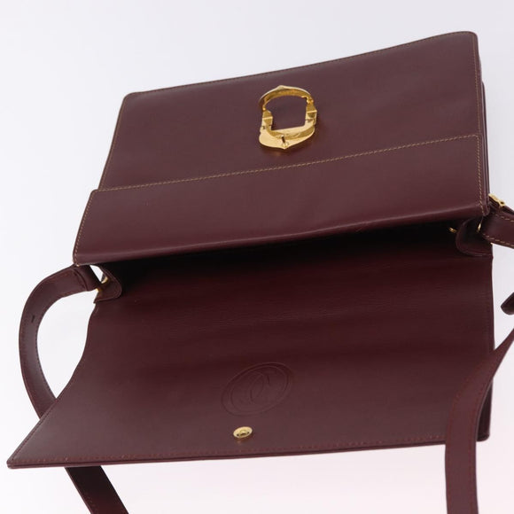 CARTIER Must Line Shoulder Bag Leather Bordeaux Gold Auth ka5688