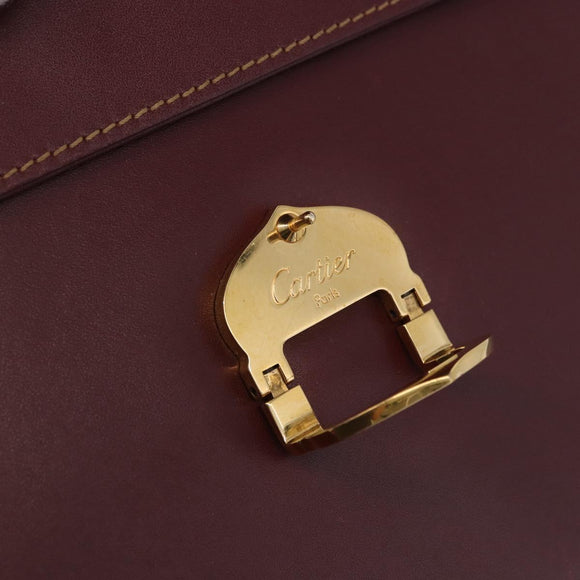 CARTIER Must Line Shoulder Bag Leather Bordeaux Gold Auth ka5688