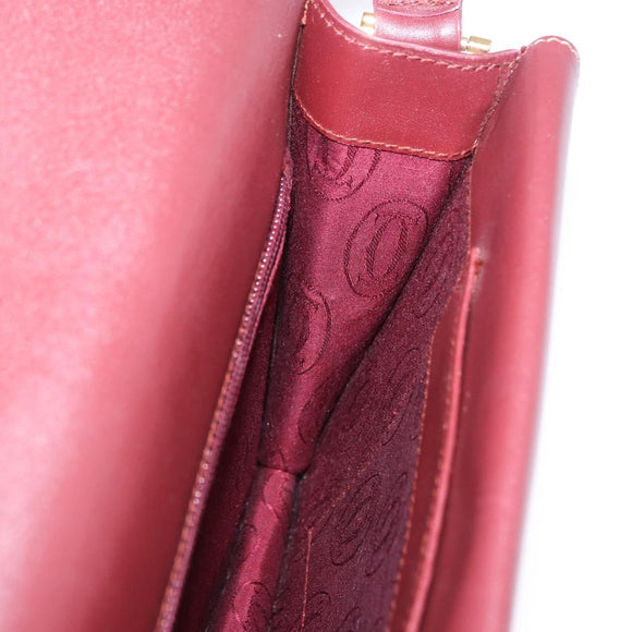 CARTIER Must Line Shoulder Bag Leather Bordeaux Gold Auth ka5688
