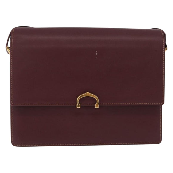 CARTIER Must Line Shoulder Bag Leather Bordeaux Gold Auth ka5688