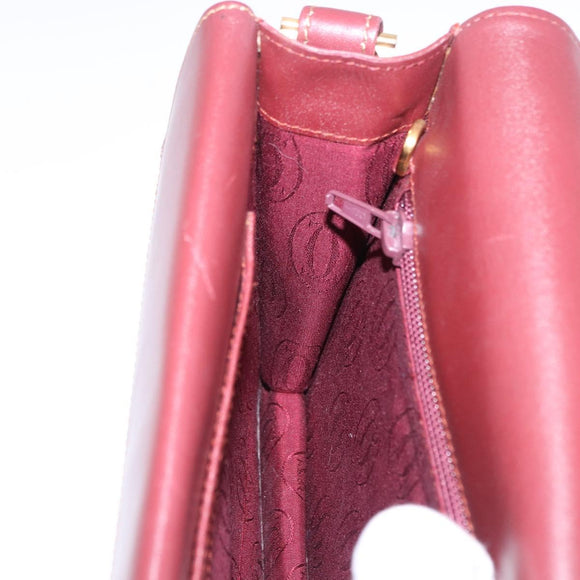 CARTIER Must Line Shoulder Bag Leather Bordeaux Gold Auth ka5688