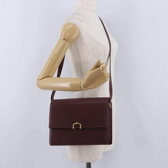 CARTIER Must Line Shoulder Bag Leather Bordeaux Gold Auth ka5688