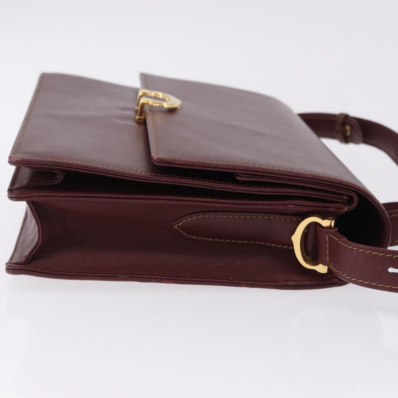 CARTIER Must Line Shoulder Bag Leather Bordeaux Gold Auth ka5688
