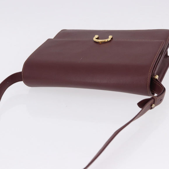CARTIER Must Line Shoulder Bag Leather Bordeaux Gold Auth ka5688