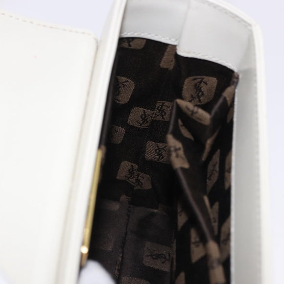 SAINT LAURENT Shoulder Bag Leather Ivory Gold Auth ka5691A