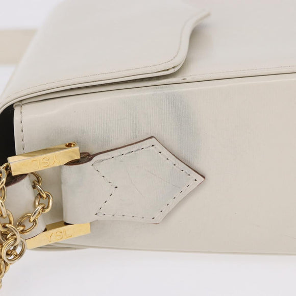 SAINT LAURENT Shoulder Bag Leather Ivory Gold Auth ka5691A