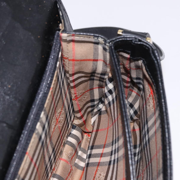 Burberrys Shoulder Bag Leather Black Gold Auth ka5693