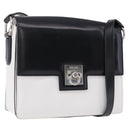 CELINE Shoulder Bag Leather Black White Auth ka5694A-1