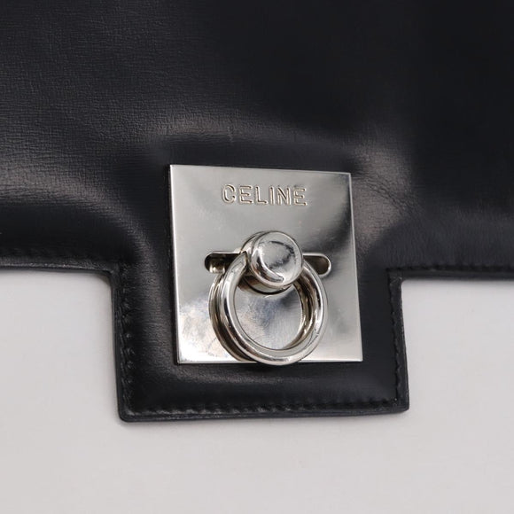 CELINE Shoulder Bag Leather Black White Auth ka5694A