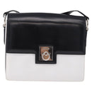 CELINE Shoulder Bag Leather Black White Auth ka5694A-2