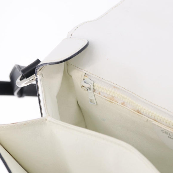 CELINE Shoulder Bag Leather Black White Auth ka5694A