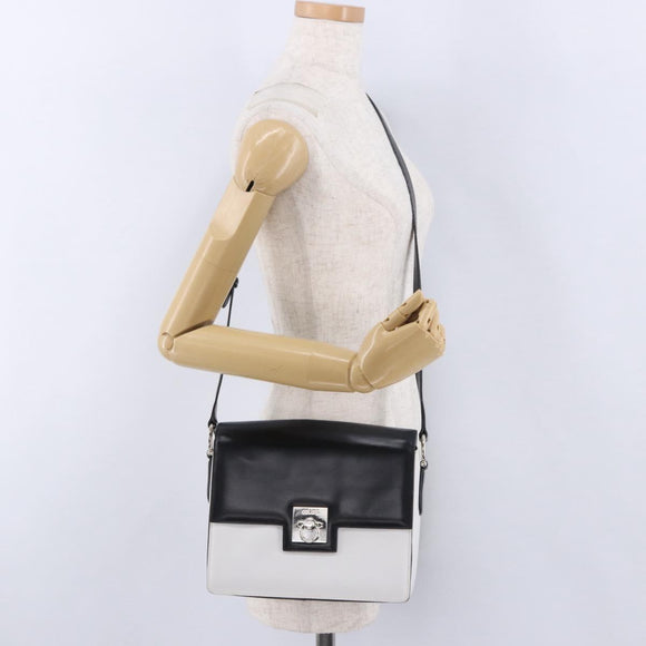 CELINE Shoulder Bag Leather Black White Auth ka5694A