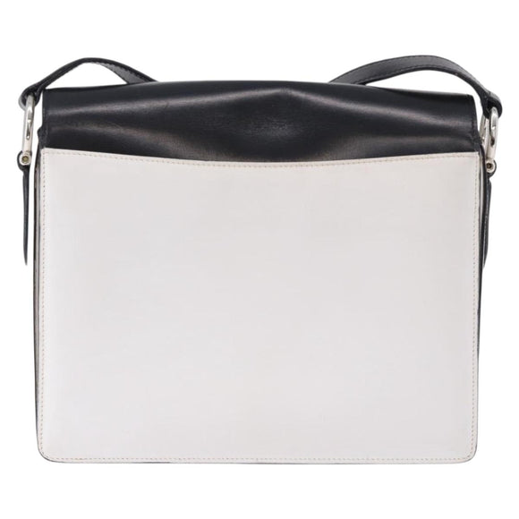 CELINE Shoulder Bag Leather Black White Auth ka5694A