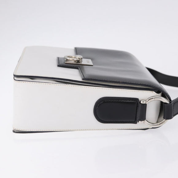 CELINE Shoulder Bag Leather Black White Auth ka5694A