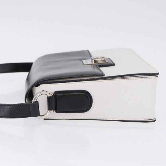 CELINE Shoulder Bag Leather Black White Auth ka5694A