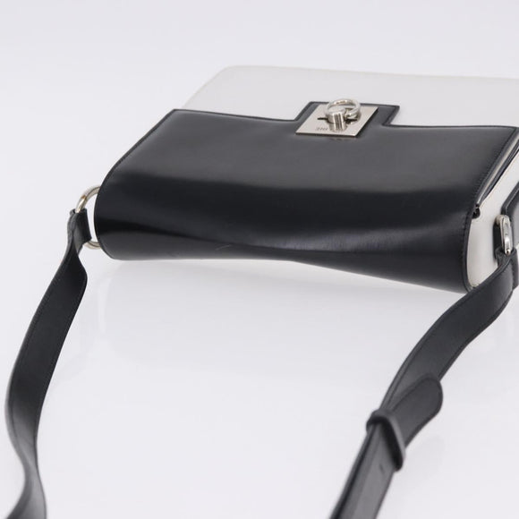 CELINE Shoulder Bag Leather Black White Auth ka5694A