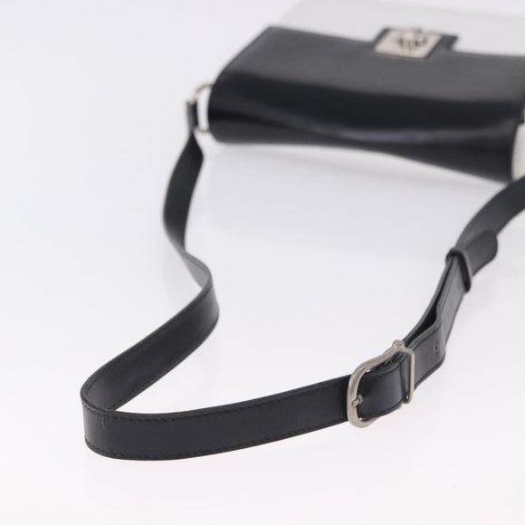 CELINE Shoulder Bag Leather Black White Auth ka5694A