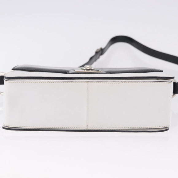 CELINE Shoulder Bag Leather Black White Auth ka5694A
