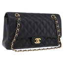 CHANEL Chain Matelasse Shoulder Bag Caviar Skin Black Gold CC Auth ka5697SAM-1