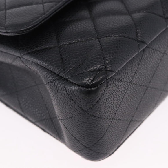 CHANEL Chain Matelasse Shoulder Bag Caviar Skin Black Gold CC Auth ka5697SAM