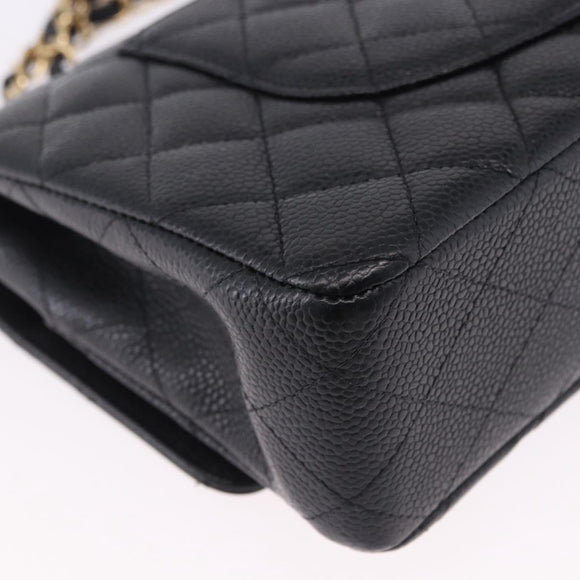 CHANEL Chain Matelasse Shoulder Bag Caviar Skin Black Gold CC Auth ka5697SAM