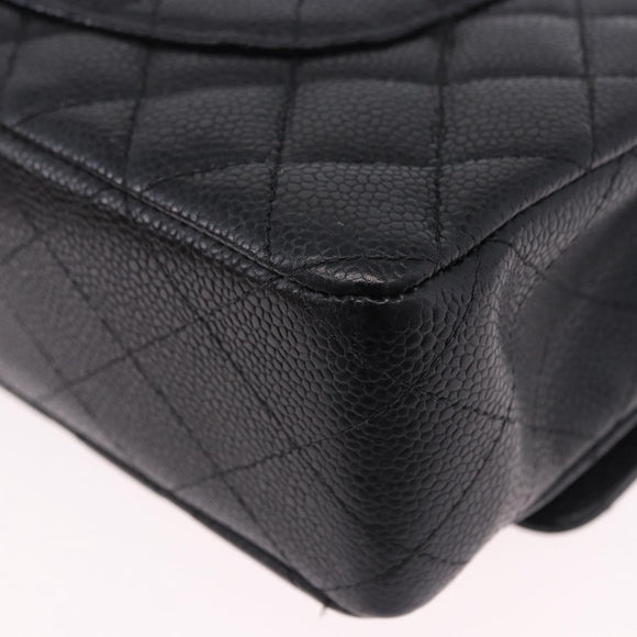 CHANEL Chain Matelasse Shoulder Bag Caviar Skin Black Gold CC Auth ka5697SAM