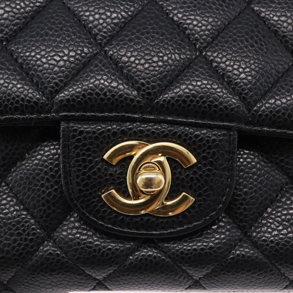 CHANEL Chain Matelasse Shoulder Bag Caviar Skin Black Gold CC Auth ka5697SAM