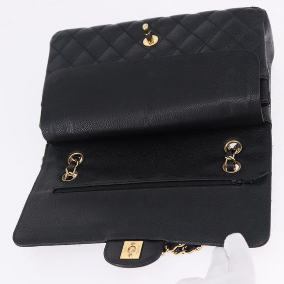CHANEL Chain Matelasse Shoulder Bag Caviar Skin Black Gold CC Auth ka5697SAM