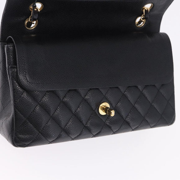 CHANEL Chain Matelasse Shoulder Bag Caviar Skin Black Gold CC Auth ka5697SAM