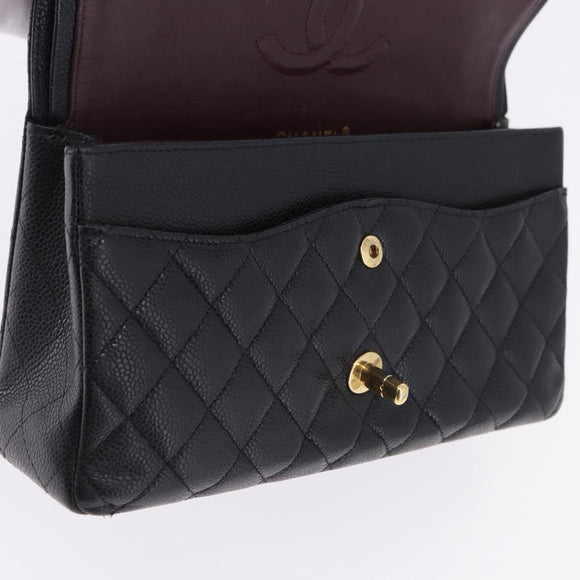 CHANEL Chain Matelasse Shoulder Bag Caviar Skin Black Gold CC Auth ka5697SAM