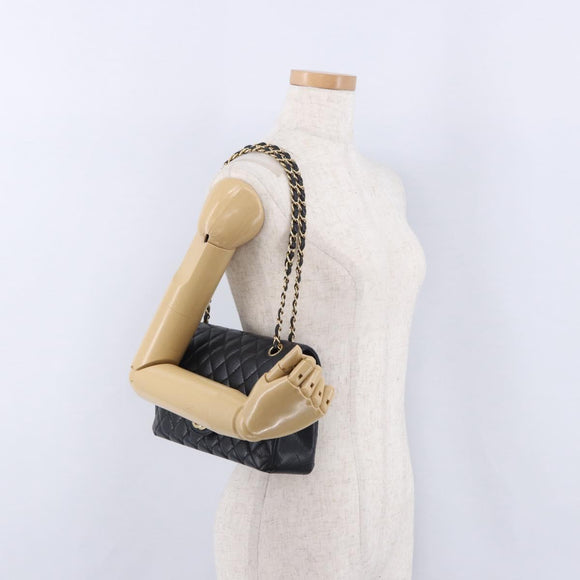 CHANEL Chain Matelasse Shoulder Bag Caviar Skin Black Gold CC Auth ka5697SAM
