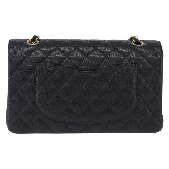 CHANEL Chain Matelasse Shoulder Bag Caviar Skin Black Gold CC Auth ka5697SAM