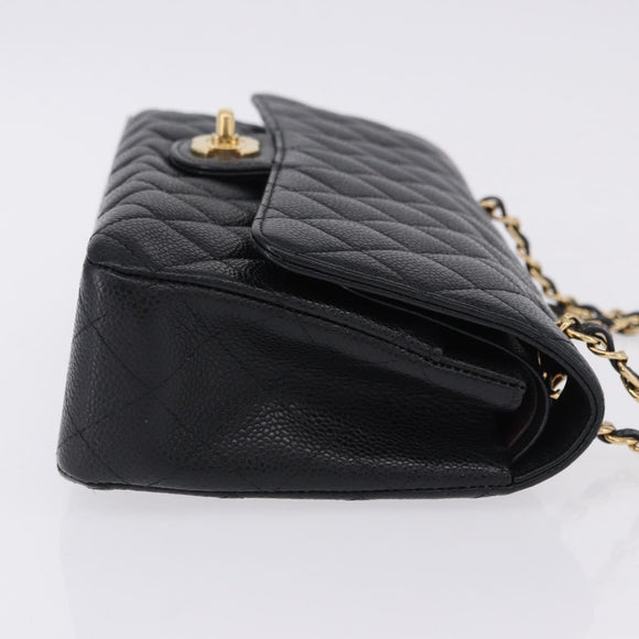 CHANEL Chain Matelasse Shoulder Bag Caviar Skin Black Gold CC Auth ka5697SAM