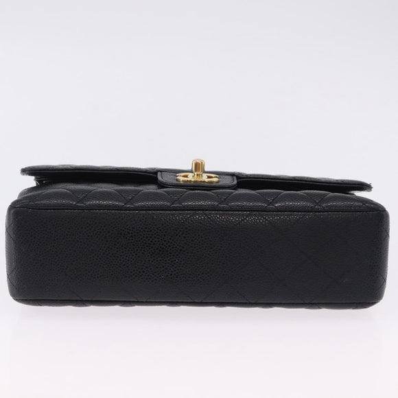 CHANEL Chain Matelasse Shoulder Bag Caviar Skin Black Gold CC Auth ka5697SAM