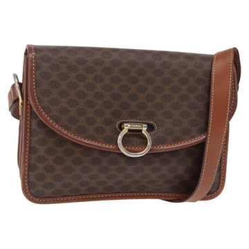 CELINE Macadam Canvas Shoulder Bag PVC Leather Brown Gold Auth ka570