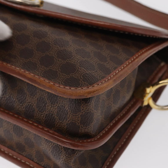 CELINE Macadam Canvas Shoulder Bag PVC Leather Brown Gold Auth ka570